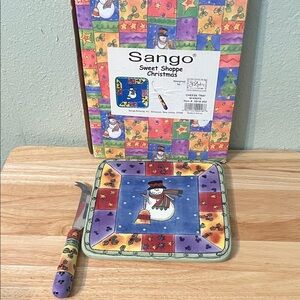 Sango Sweet Shoppe Christmas Cheese Tray W/Knife - Multicolor